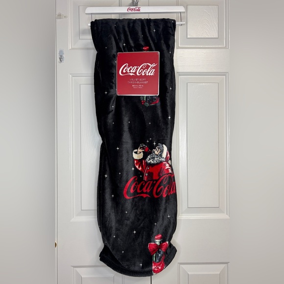 Coca Cola Other - Coca-Cola Holiday Velvet Soft Blanket with Red and Black